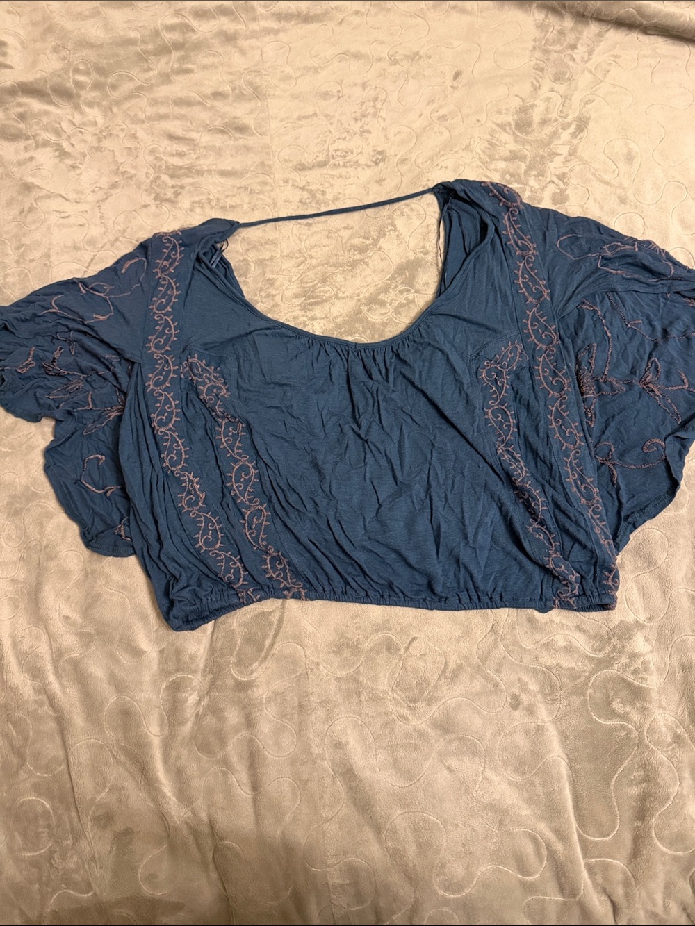 Free People Navy Top with Pink Embroidery